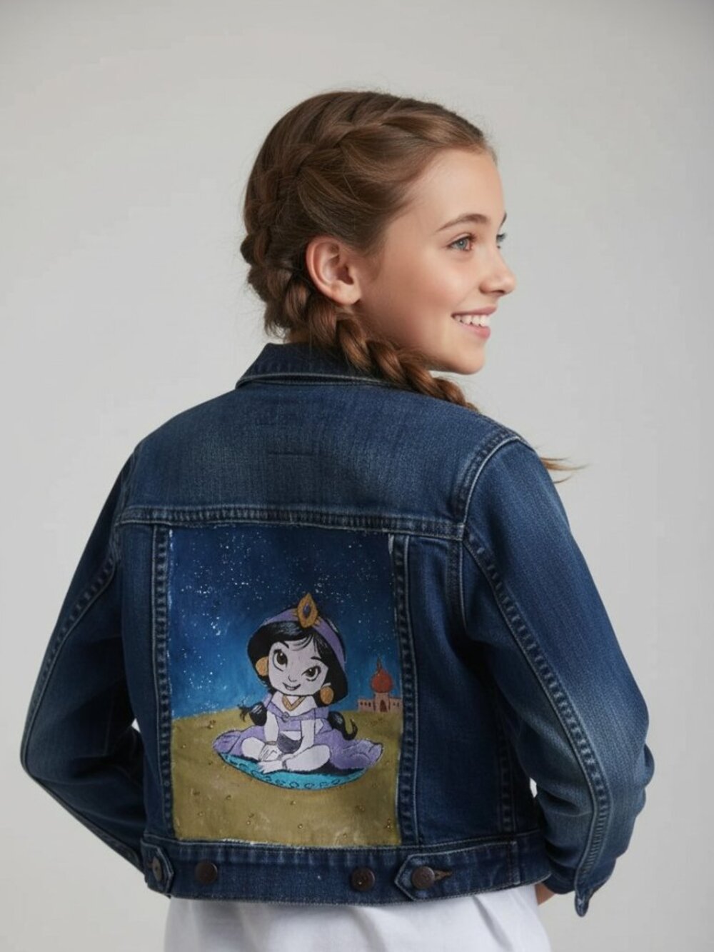 Charming Girls Denim Jacket Handpainted Princess Design